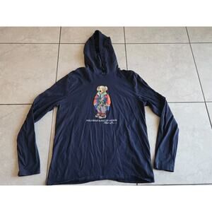 Polo Ralph Lauren Hoodie Shirt Men L Navy Polo Bear Beach Ball Lightweight